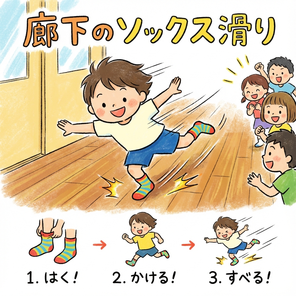 廊下でのソックス滑り